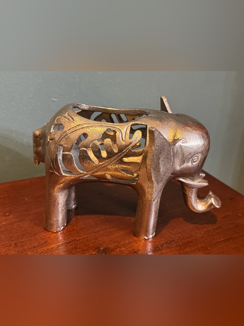 Metallic Elephant cutout tea-light candle holder / decor 8” long